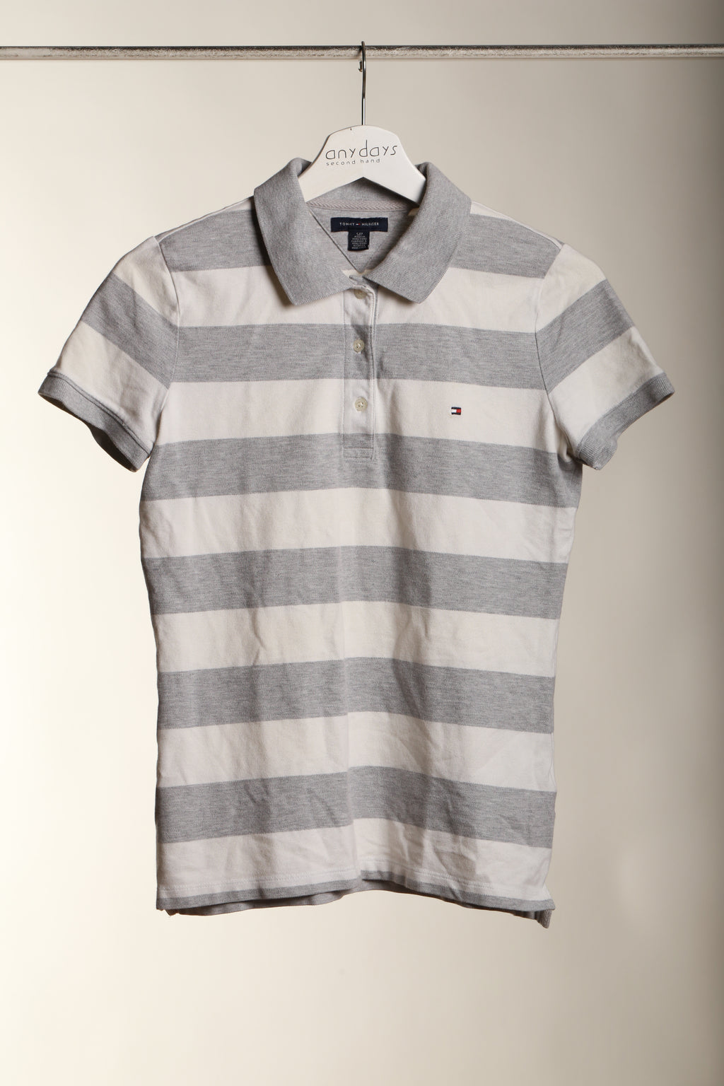 Damska koszulka polo Tommy Hilfiger S – szaro-biała w paski