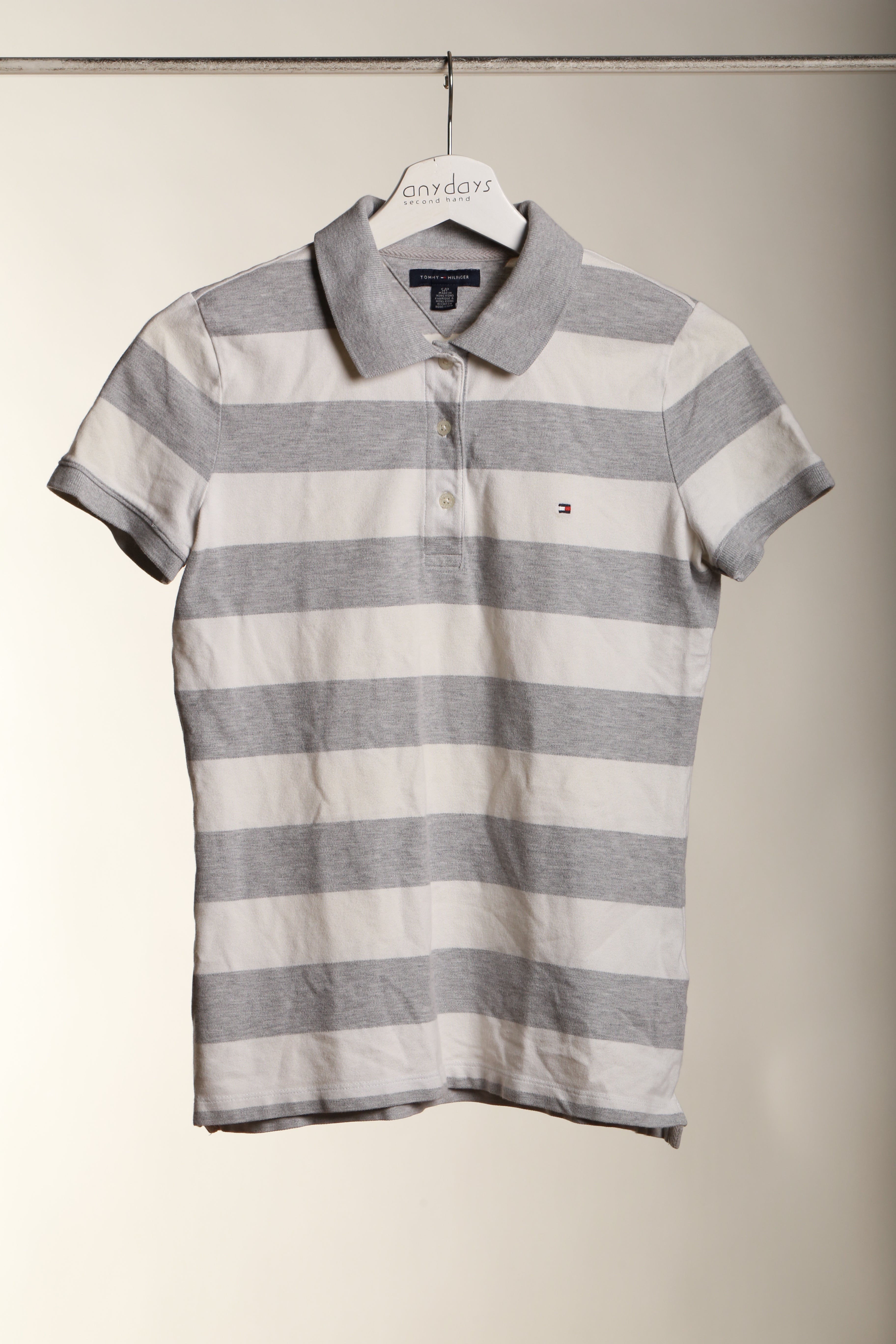 Damska koszulka polo Tommy Hilfiger S – szaro-biała w paski