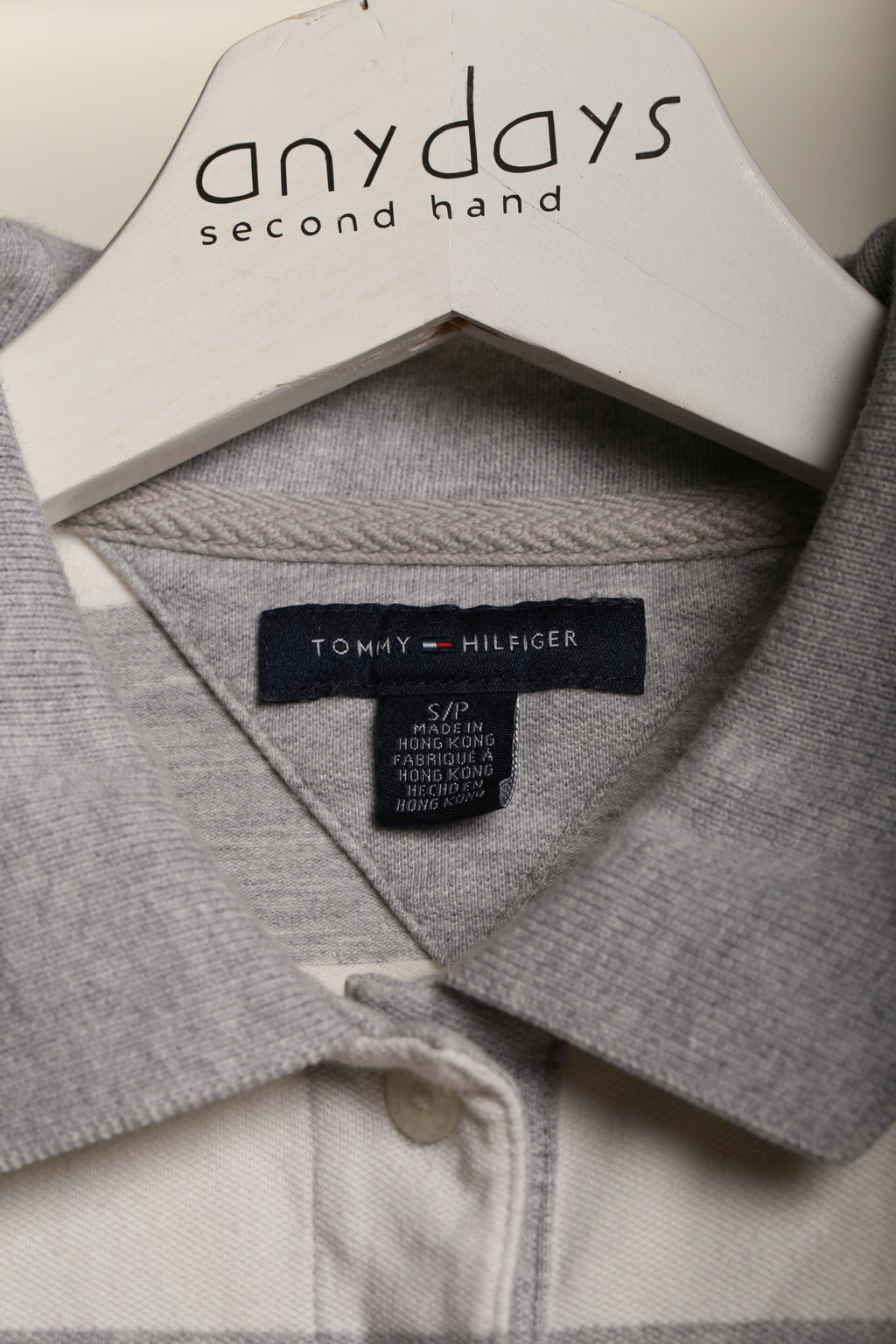Damska koszulka polo Tommy Hilfiger S – szaro-biała w paski