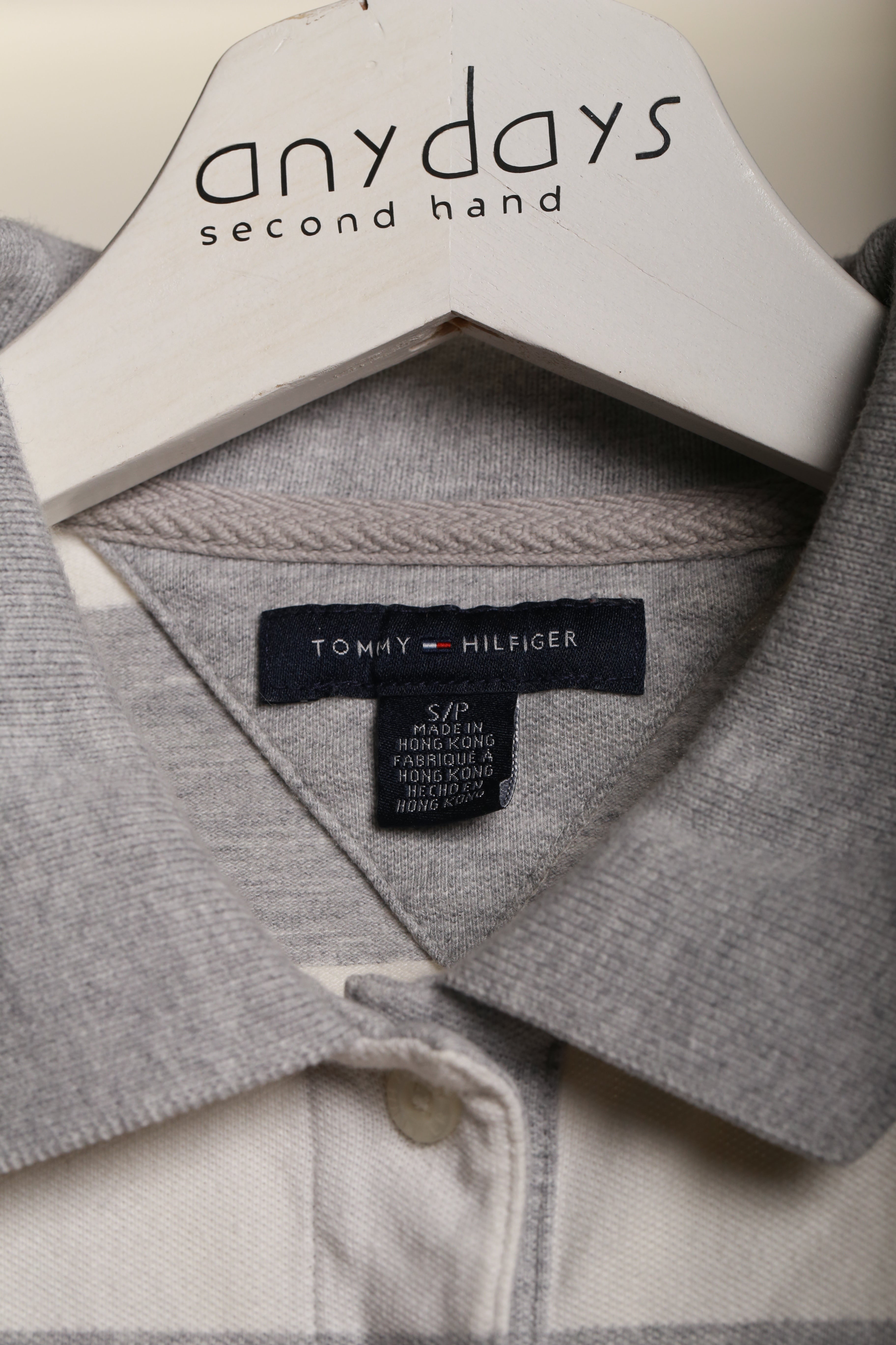 Damska koszulka polo Tommy Hilfiger S – szaro-biała w paski